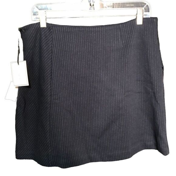 1State Skirt Womens L Jersey Knit Pinstripe Mini Ruffle Side Hem NWT - Picture 2 of 6
